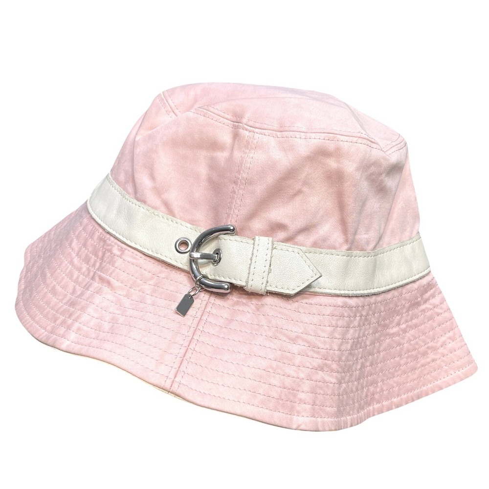 Vintage Y2K Coach Pink Bucket Hat Leather Buckle Belt Charm Size Small P/S